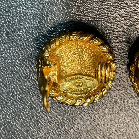 Chanel Gold Tone Button Earrings W/COA - Picture 5 of 5